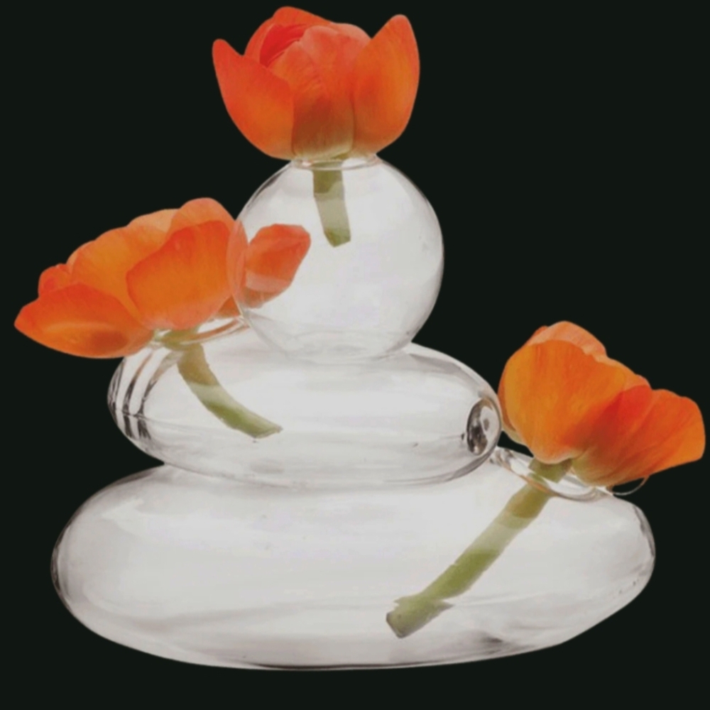 Rockpile Glass Modern MCM Clear Flower Vase Contempary Atomic Unique Organic
